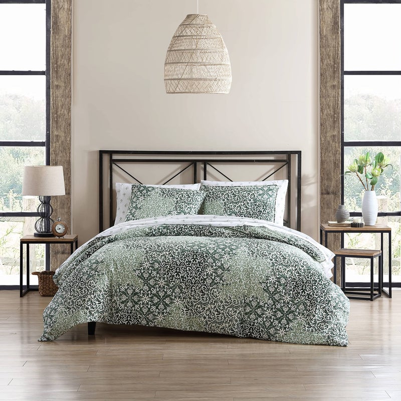 Stone Cottage - Queen Comforter Set, Reversible Cotton Bedding with Matching Shams, Ideal Bedding Set (Abingdon Dark Green, Queen) - Image 1